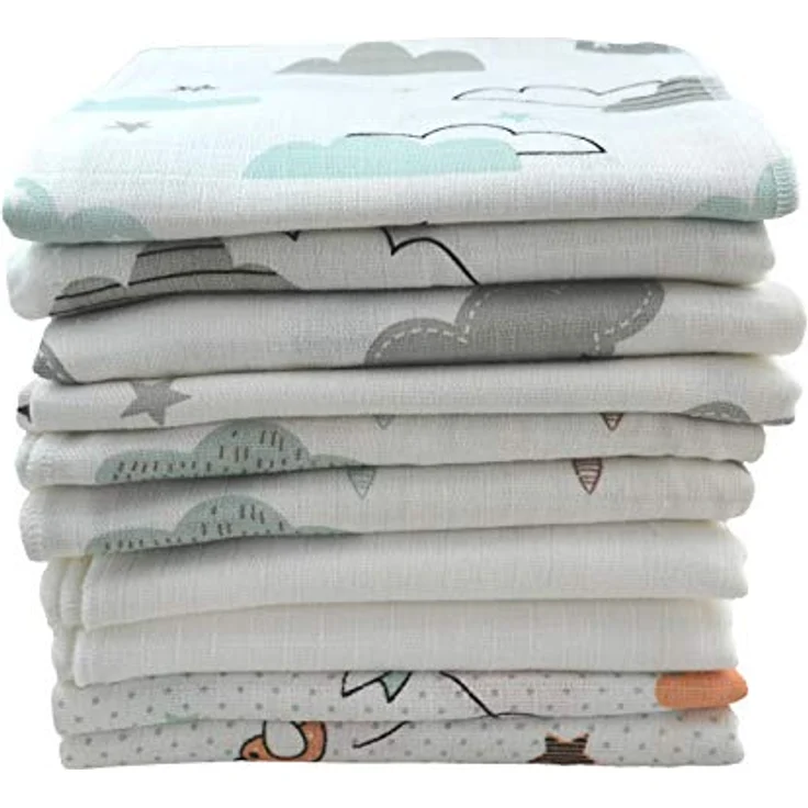 Mullwindeln 10 Stück Mix | Spucktücher Baby | Stoffwindeln 80 x 70 cm | Saugfähige Mulltücher | Öko-Tex (Set Unisex Wolken) – Bild 3