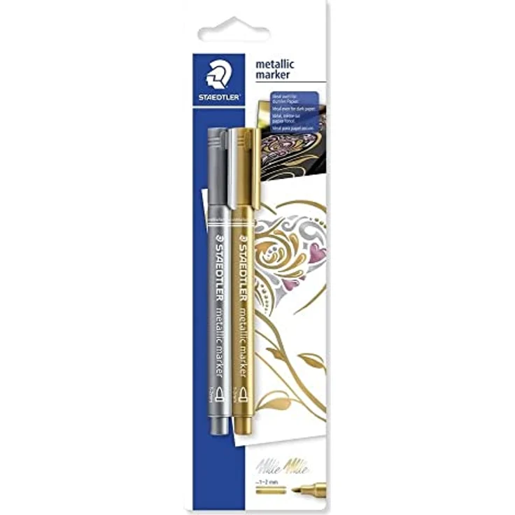 STAEDTLER 8323-S BK2 Metallic Marker, 2 Stück auf Blisterkarte, gold/Silber, mehrfarbig – Bild 1