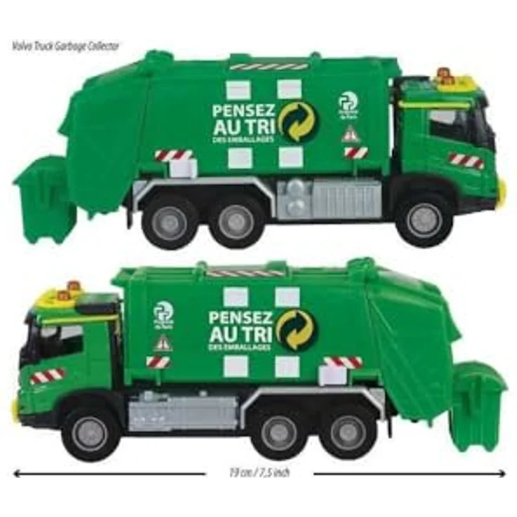Majorette Volvo Freilauf-Müllwagen, Maßstab 1:43, mit Sound- und Lichtfunktionen, grün – Bild 3