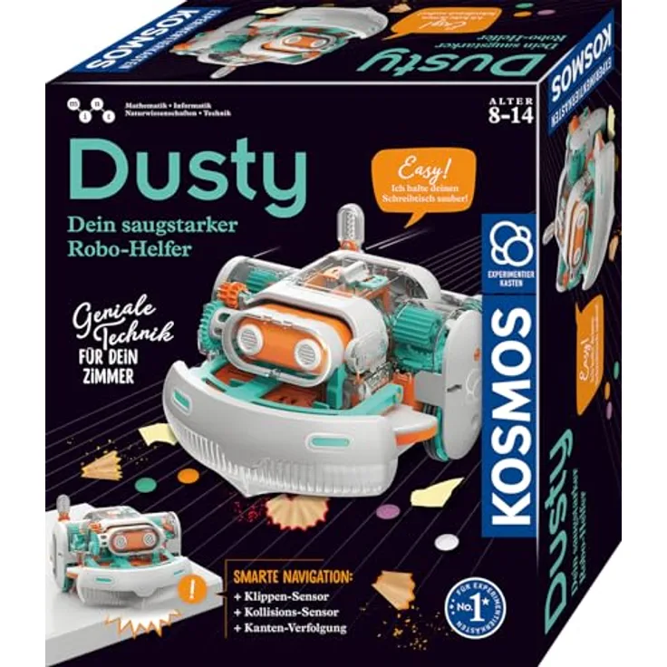 KOSMOS 621322 Dusty, Staubsaugerroboter für Kinder mit mechanischen Sensoren, Experimentierkasten ab 8 Jahre