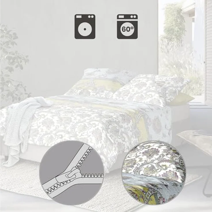 Irisette Bettwäsche Soft-Seersucker, gelb, 135x200 cm (80x80 cm), bügelfrei, 100% Baumwolle, Kissenbezug in Wendeoptik, Paisley Design – Bild 4