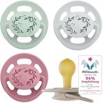 nip Schnuller Cherry Greenline, Beruhigungssauger im 4er Set, runde Kirschformschnuller mit extra dünnem Schaft, Latex, für 0-6 Monate, BPA-frei