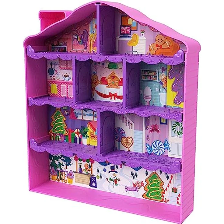 POLLY POCKET Adventskalender-Haus - 25 Überraschungen, 2 Puppen, 27 Zubehörteile, Lebkuchenhaus-Design, Weihnachtsbaum, Skier, für Kinder ab 4 Jahren, HKW16 – Bild 4