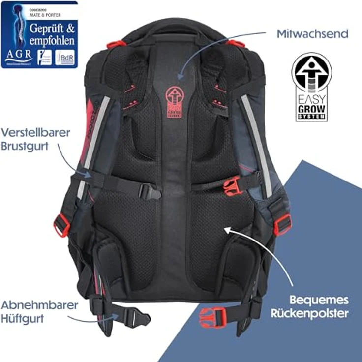 Coocazoo Schulrucksack-Set Mate „FC Bayern”, schwarz-rot, ergonomischer Tornister mit Brust- & Hüftgurt, ab 3. Klasse – Bild 3