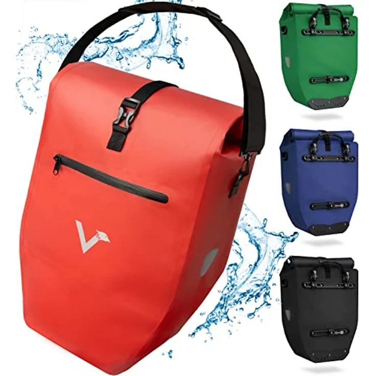 Valkental - Große & wasserdichte Gepäckträgertasche - 28L Füllvolumen - Fahrradtasche für Gepäckträger mit Reflektoren in Rot – Bild 1