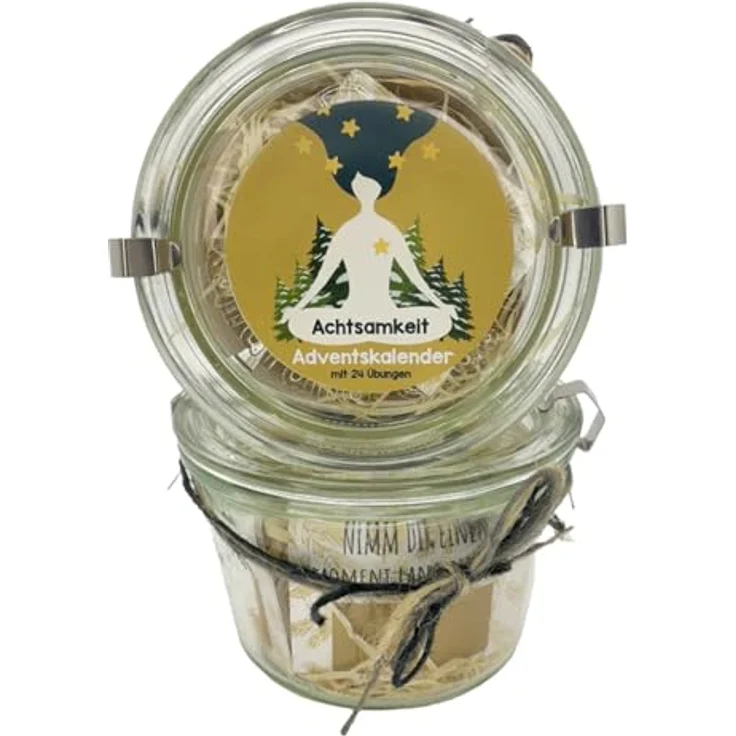 Wunderle ADV.KAL.WECKGLAS ACHTSAMKEIT, Adventskalender mit 24 Rubbelkarten für tägliche Achtsamkeit und nachhaltiger Verpackung – Bild 1