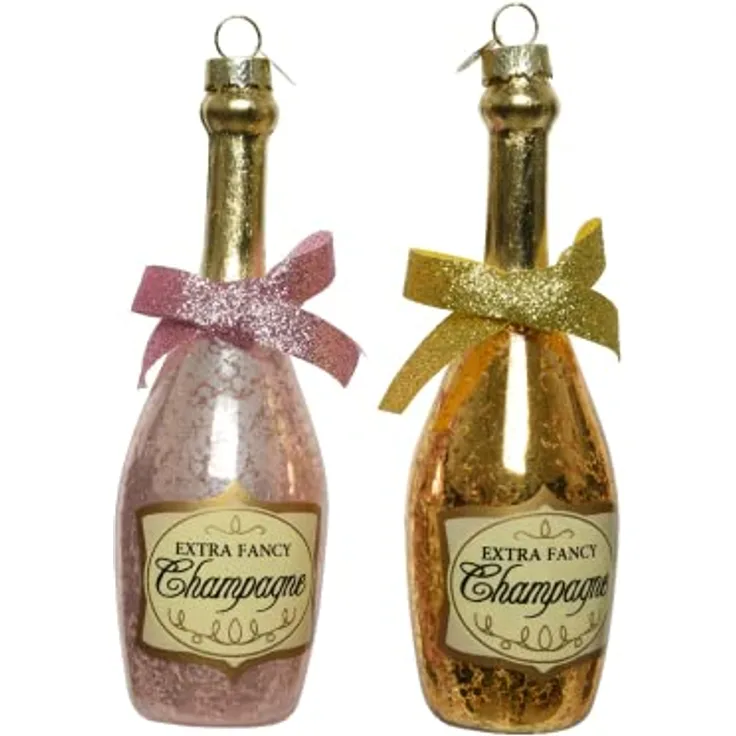 Weihnachtskugel 'Champagner-Flaschen' 2er Set - Christbaum-Hänger, W. 4.5cm H. 13.5cm, Glas - 2er Set