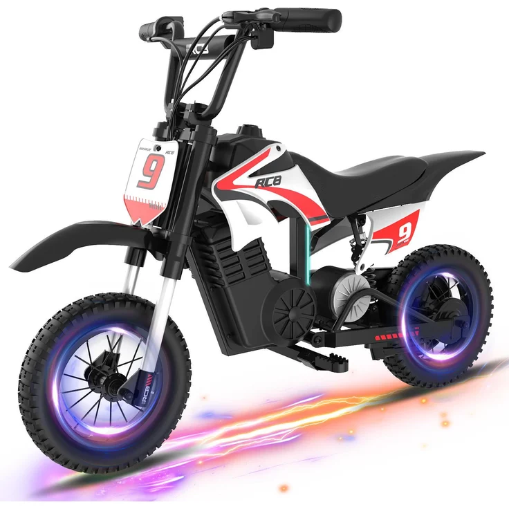 RCB R9X PRO Elektro Motorrad für Kinder, 350W Motor, 16KM Reichweite, bunte Lichter, für 4-12 Jahre