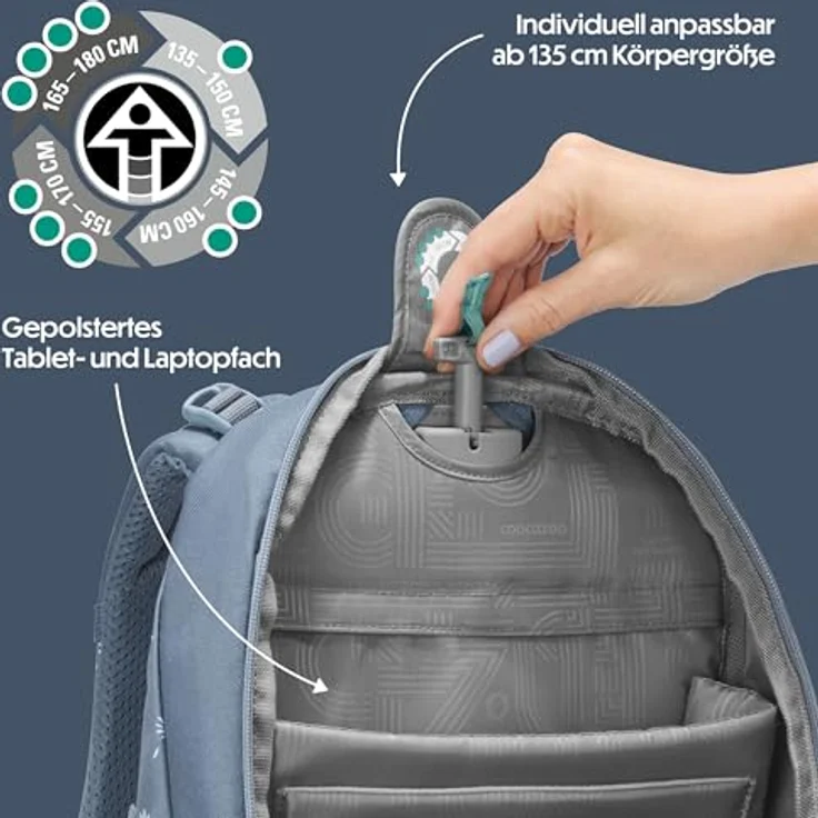 Coocazoo Byte Schulrucksack „Bloomy Daisy”, hellgrau, ergonomisch, höhen- und größenverstellbar, mit Brustgurt und Hüftgurt, für die 3. Klasse – Bild 5