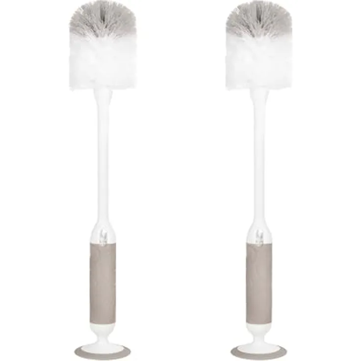 Ubbi Deluxe Baby Bottle Brush Set, 2-in-1 Flaschen- und Saugerbürste mit Saugfuß, hygienisch und langlebig, Taupe