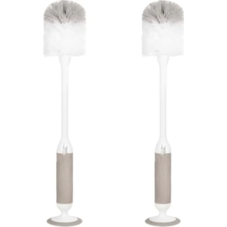Ubbi Deluxe Baby Bottle Brush Set, 2-in-1 Flaschen- und Saugerbürste mit Saugfuß, hygienisch und langlebig, Taupe – Bild 1