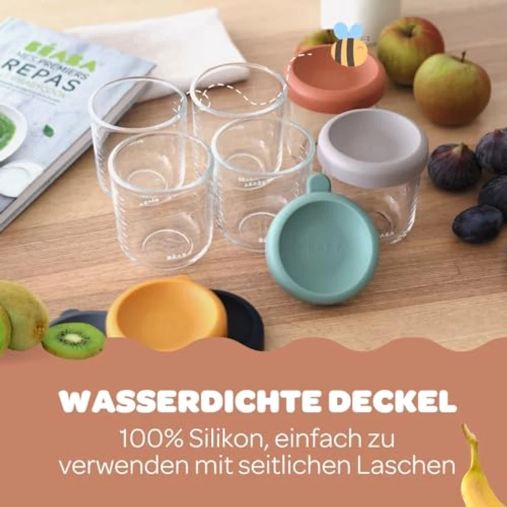 Beaba Aufbewahrungsbehälter 2er Pack aus Glas 250 ml, luftdicht, Sage Green Gazelle – Bild 3