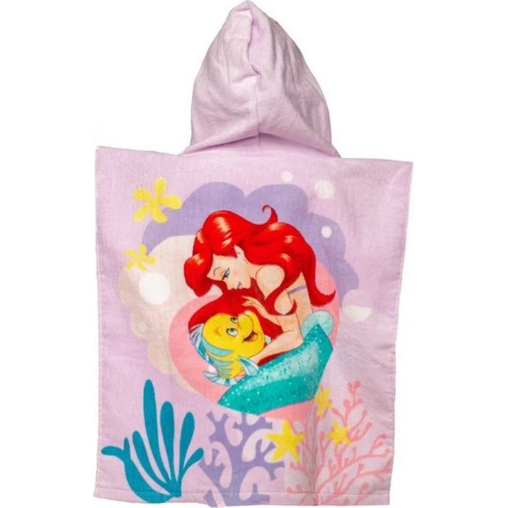 Disney Badeponcho Ariel, Kinder-Strandponcho aus Baumwolle, 50x115 cm mit Kapuze, ideal für Strand und Schwimmbad