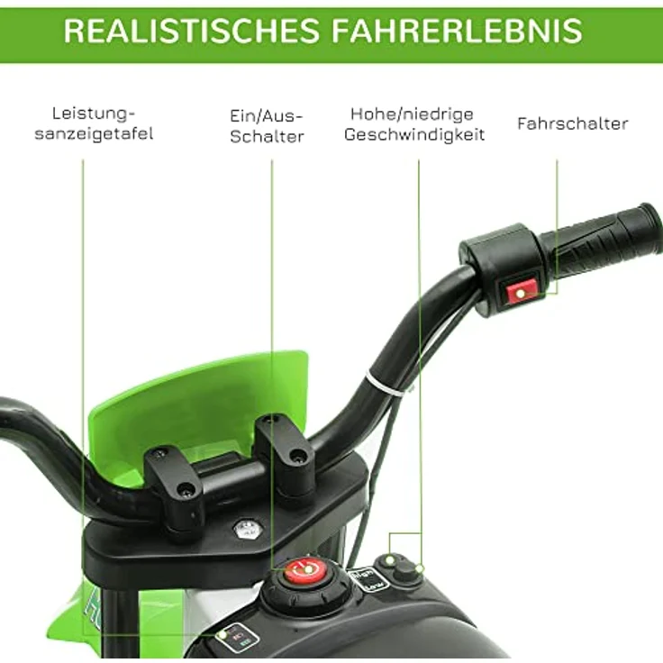 HOMCOM Elektro-Kindermotorrad Elektrofahrzeug für Kinder ab 3 Jahre, 30 kg Belastbarkeit, inkl. Akku und Ladegerät, grün & weiß - Preisvergleich – Bild 4