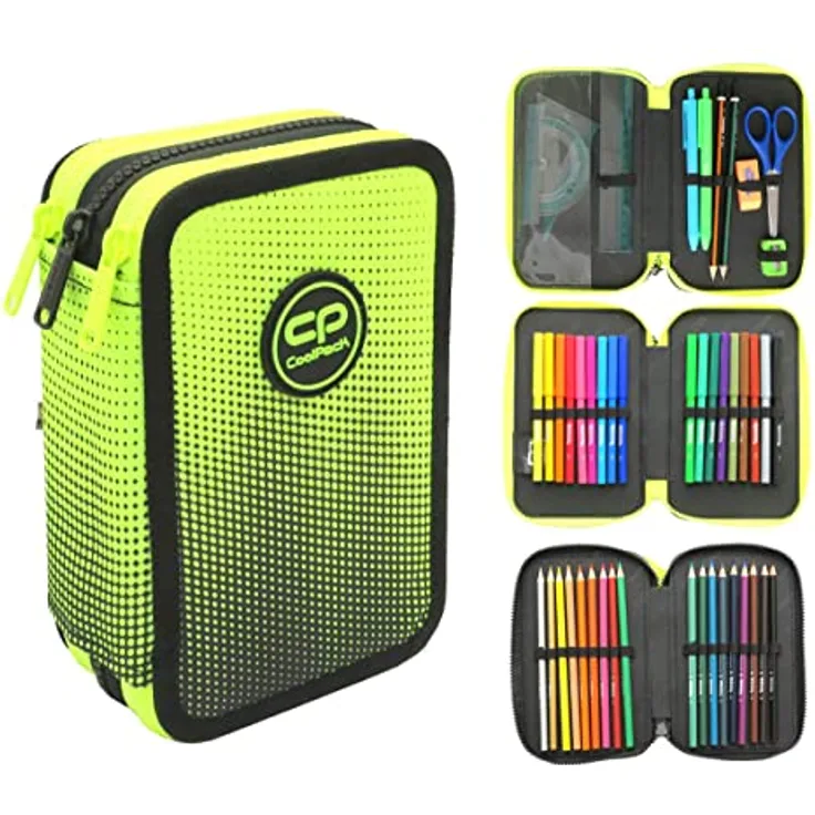 CoolPack XXL Federtasche 3-Fach Schulstiftetui, ombre Federmäppchen mit 44-teiligem Inhalt, geräumig und verstärkt
