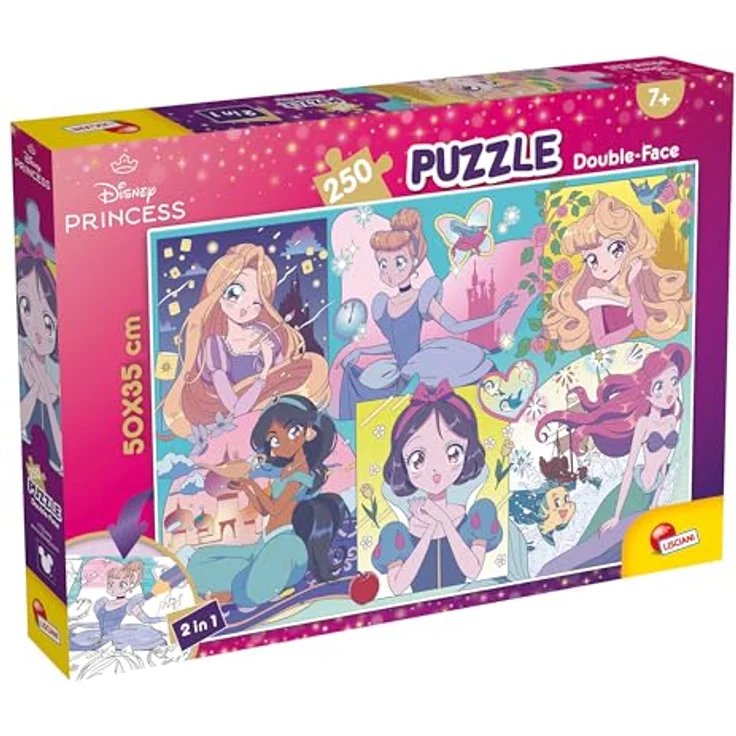 Lisciani Puzzle Disney Princesses Manga, 250-teiliges doppelseitiges Puzzle für Kinder ab 7 Jahren, 50x35 cm mit Ausmal-Rückseite, kreatives Lernspiel – Bild 1