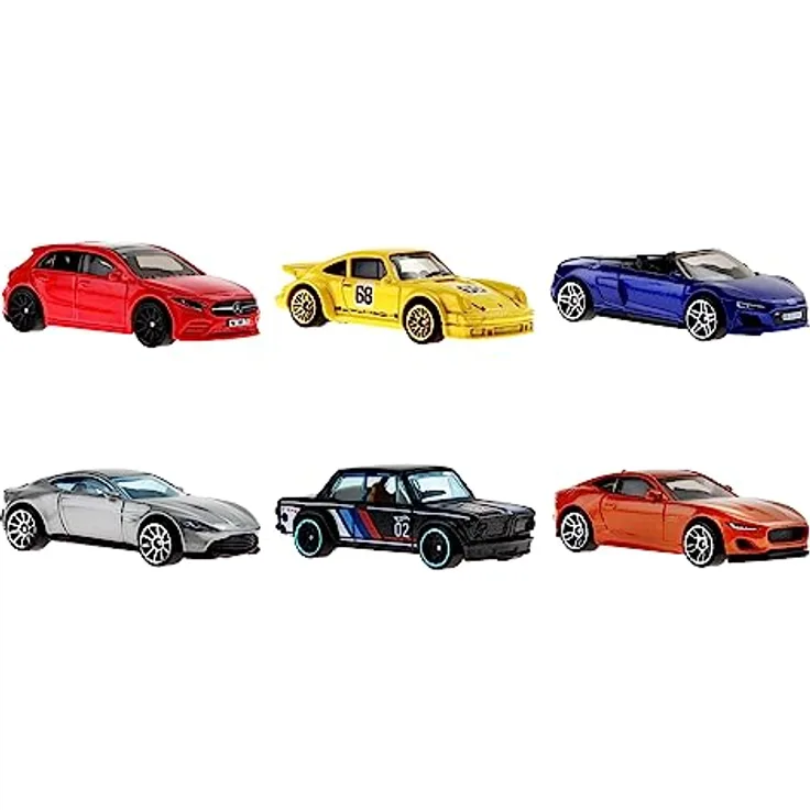 HOT WHEELS European Car Culture-Multipack - 6 Spielzeugautos im Maßstab 1:64, Hommage an die europäische Automobilindustrie, Geschenk für Kinder ab 3 Jahren und Sammler, HLK51