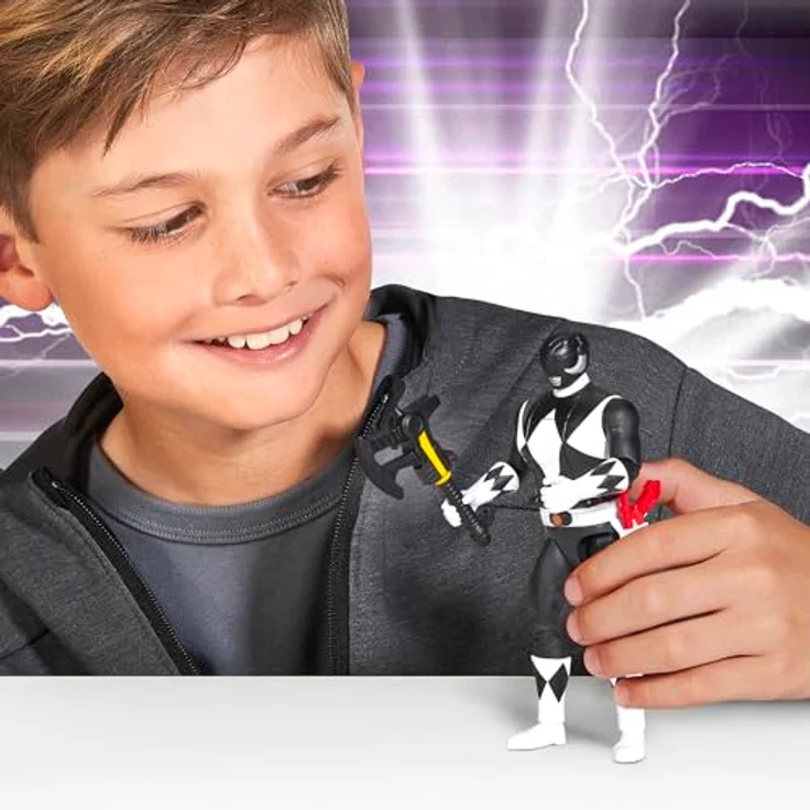 Playmates Power Rangers Mighty Morphin Auto-Morphin Black Ranger Actionfigur mit Power Axe und Blade Blaster, 15 cm, beweglich – Bild 2