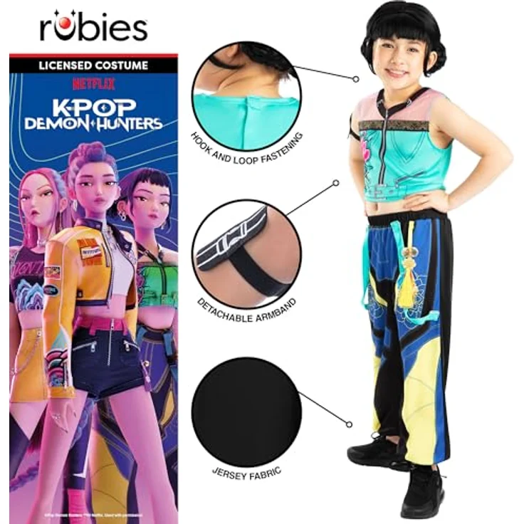 K-Pop Demon Hunters Zoey Core Look Kostüm, 122-128 cm, ärmellos mit digitalem Druck und Zubehör – Bild 4