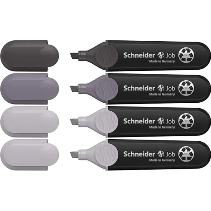 Schneider Job 150 Textmarker aus recyceltem Kunststoff, 4er Etui, Grautöne (taupegrau, mauvegrau, schiefergrau)