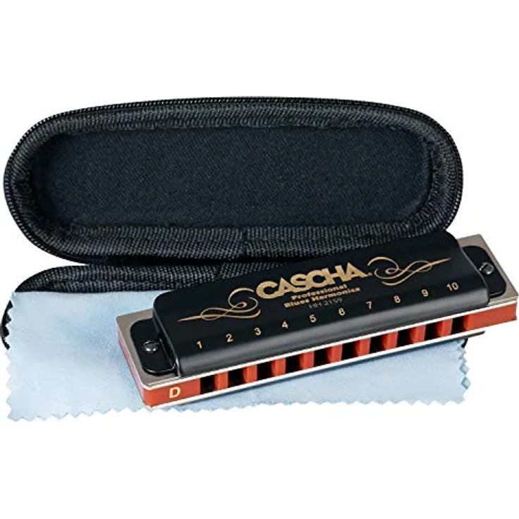 Cascha Mundharmonika D-Dur Anfänger u. Fortgeschrittene I Hochwertige 10-Loch diatonische Harmonika hervorragender Klang I Perfekte Aufbewahrung u. Pflege mit Blues Harmonika Softcase u. Putztuch