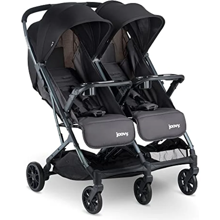 Joovy Kooper X2 Doppelter Kinderwagen, leichter Kinderwagen, kompakt zusammenklappbar mit Ablagen, grau – Bild 2