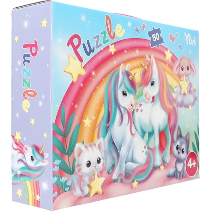Depesche 13204 Ylvi - Puzzle 50 Teile, detailreiches Einhorn Motiv, ca. 58 x 40 cm, Karton-Koffer mit Tragegriff – Bild 2