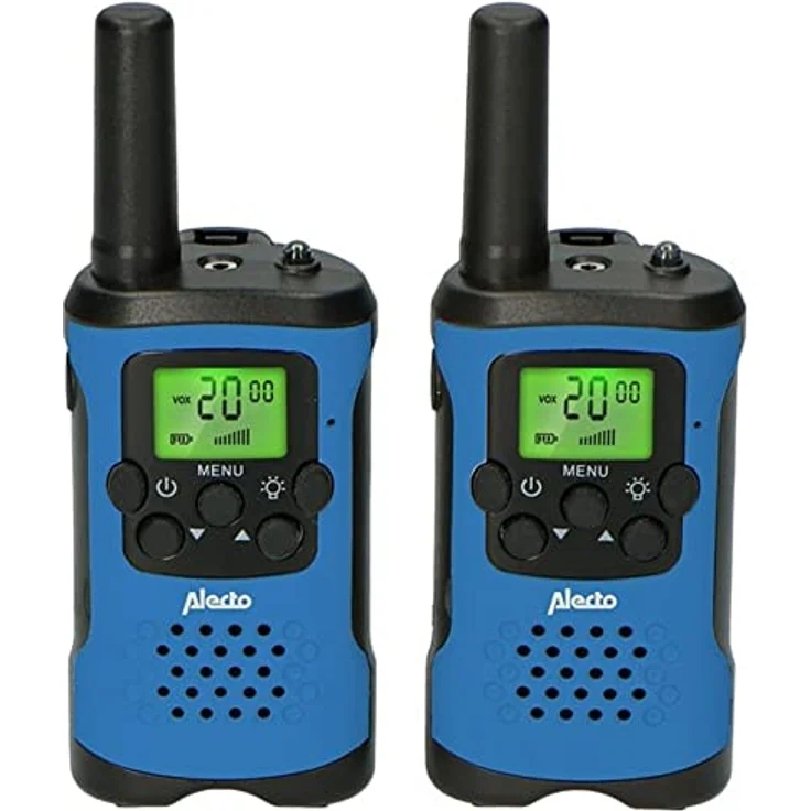 Alecto FR-115 Set von Zwei Walkie Talkies für Kinder - Walki Talki mit Reichweite bis zu 7 Kilometer - 8 Kanäle - Integrierte Taschenlampe - Beleuchtetes Display - Blau/Schwarz – Bild 1