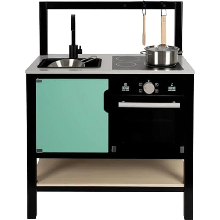 small Foot Kinderküche Industrial aus Holz, moderne Spielküche mit Küchenzubehör und klickdrehknöpfen, 56 x 30 x 72 cm, für Kinder ab 3 Jahren – Bild 2