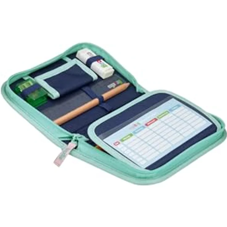 ergobag Federmäppchen Set 22-teilig, Lyra Buntstifte, Stundenplan-Fach, Kleingeld Fach, Lineal ZauBärwelt - Mint, nachhaltig und umweltschonend hergestellt – Bild 3