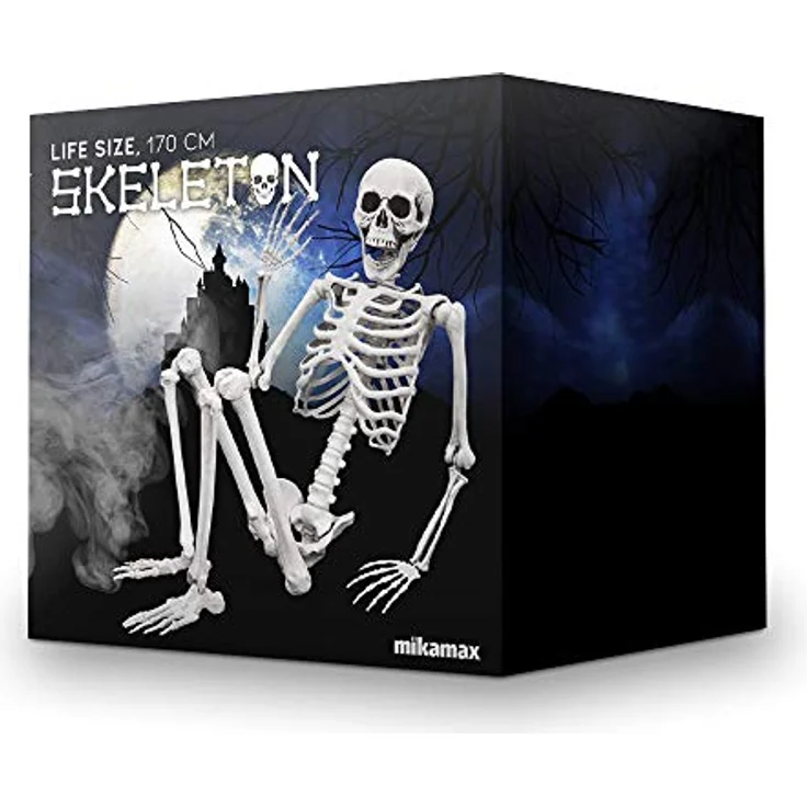 mikamax Lebensgroßes Skelett, 1,70 m, realistisches Design, Halloween-Dekorationsideen, Friedhofsspukknochen. Maße: 170 x 45 cm – Bild 3