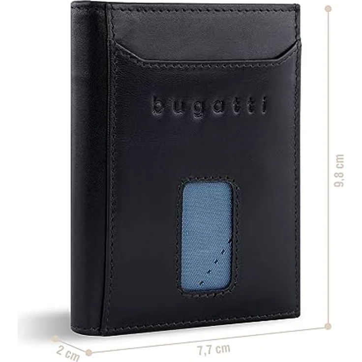 bugatti Secure Slim Mini Börse Spezial mit XL-Münzfach und RFID-Schutz aus Leder, schwarz – Bild 2