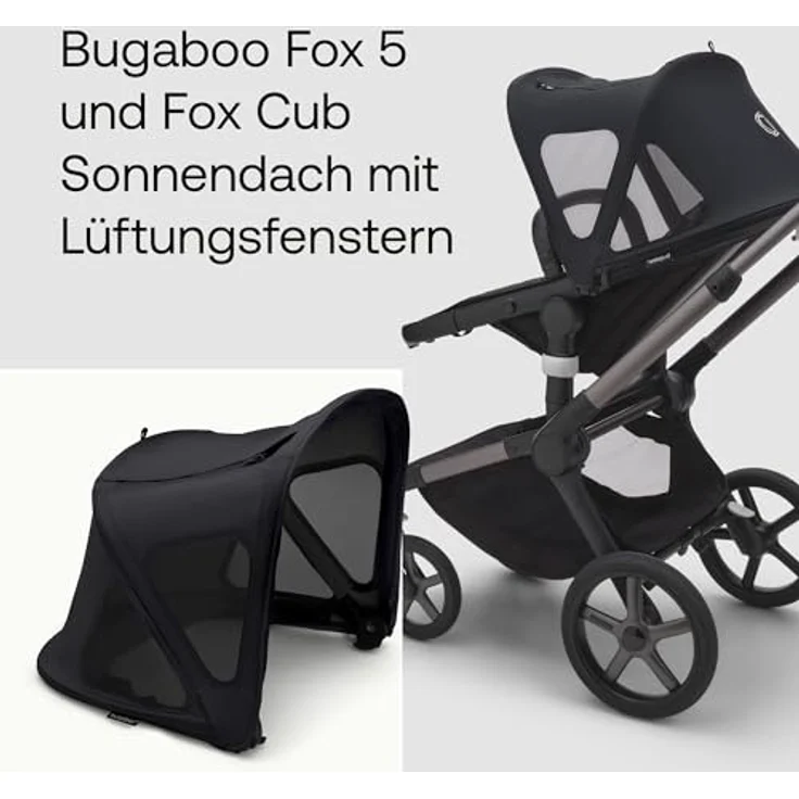 Bugaboo Fox, Cameleon 3, Lynx Sonnendach mit Lüftungsfenstern, ausziehbar für zusätzlichen und optimalen Sonnenschutz, wasserabweisend, Schwarz – Bild 3