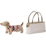 Bloomingville Plüschfigur Hilena Stoffhund mit Tasche Natur, weiches Spielzeug für Kinder ab 0 Monate