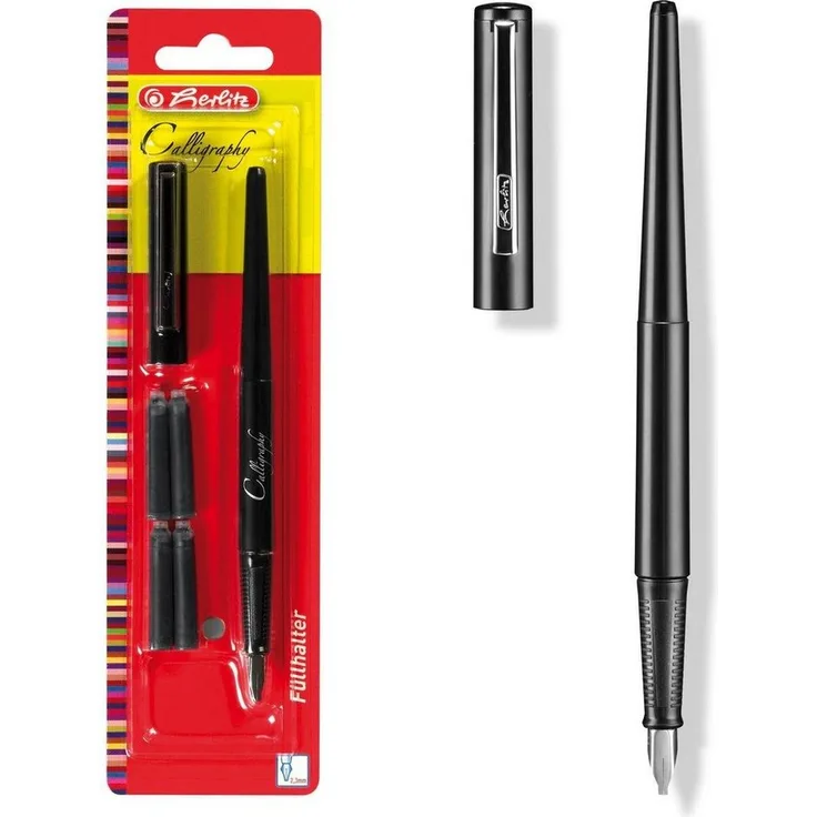 Herlitz Kalligraphie-Füllhalter inkl. 4 Tintenpatronen - Federbreite: 2,3 mm, schwarz