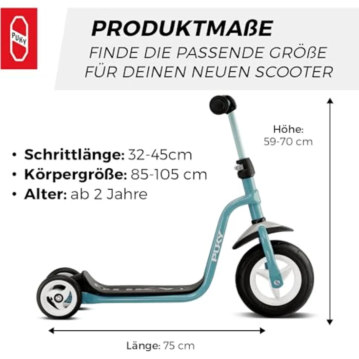 PUKY R1 Scooter | Sicherer Roller für Kinder ab 2 Jahren | Rutschfestes Trittbrett | Höhenverstellbarer Lenker | Blau – Bild 3