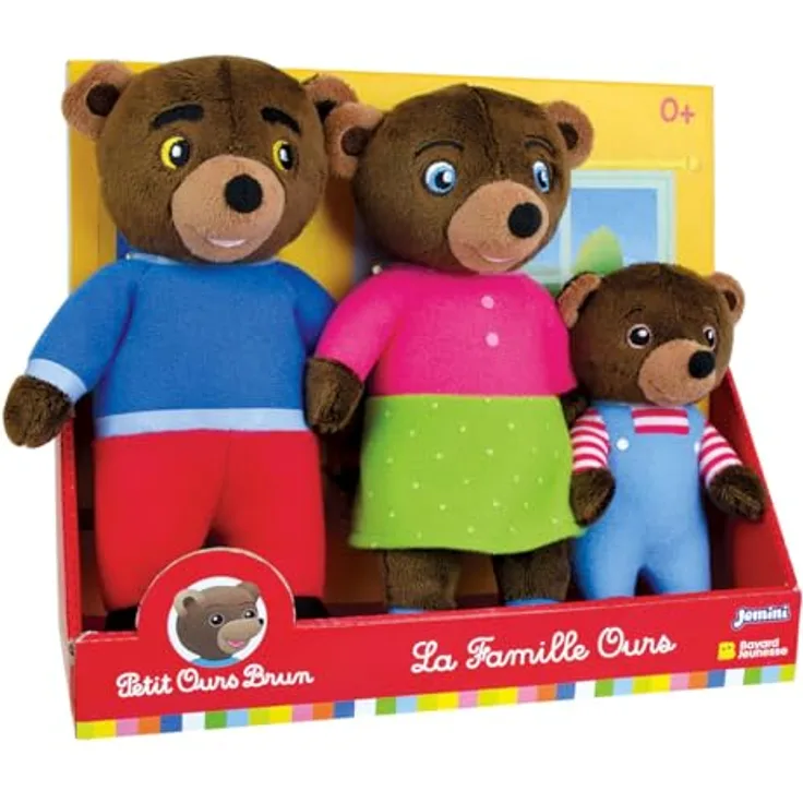 Jemini Plüsch-Set für Familie, 3 Plüschtiere: Kleiner Braunbär 13 cm, Mama Bär & Papa Bär 19 cm, hypoallergen, ab der Geburt, waschbar 30 °C