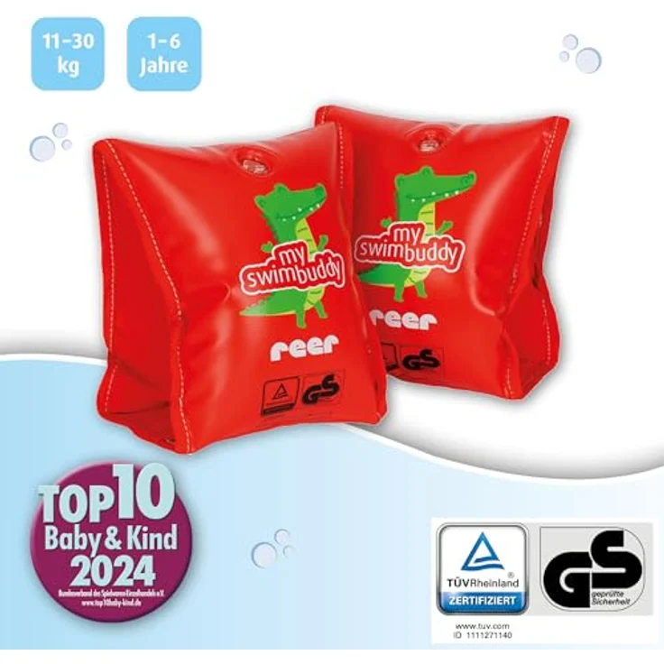 Reer myswimbuddy Schwimmflügel | Extraweicher Stoffeinsatz | Sicher Schwimmen Lernen | 11-30kg, Rot – Bild 2