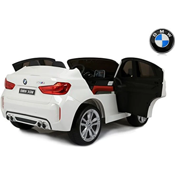 RIRICAR Elektroauto Kinder X6 M, Weiss, 2 x 120W, Zwei Sitze in Leder, Original lizenziert, Batteriebetrieben, öffnende Türen, Elektrische Bremse, 2X Motor, 12V10Ah Batterie, weiche Eva-Räder – Bild 4