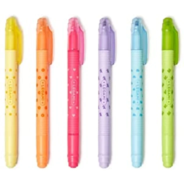 Legami - Set mit 6 abwischbaren Textmarkern, Magic Highlighters, Doppelspitze zum Markieren und Löschen, geeignet für feine und dicke Striche, in Gelb, Orange, Rot, Lila, Hellblau, Grün - Preisvergleich – Bild 1