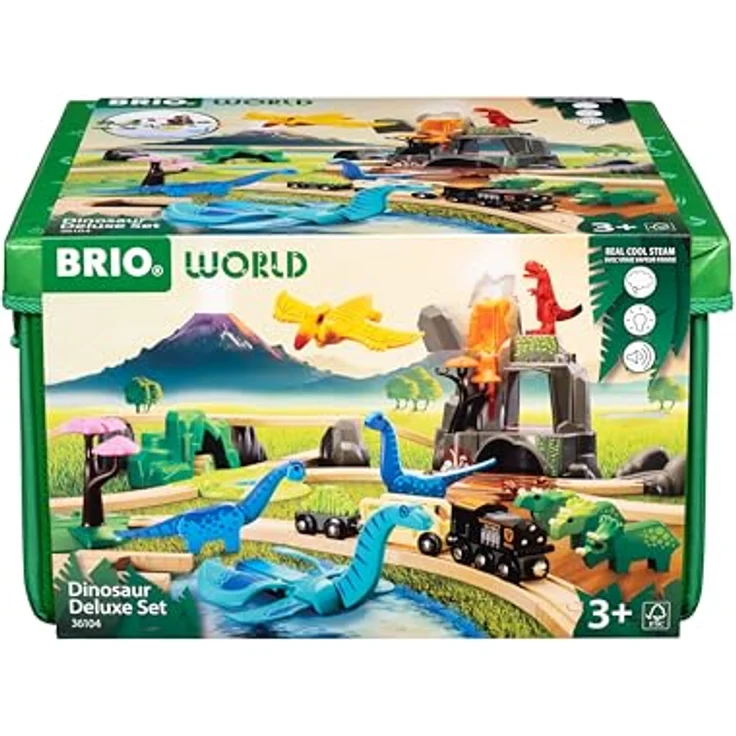 BRIO® Dinosaurier Deluxe Set, Spielzeugeisenbahn-Erweiterung mit 45 Teilen, inkl. Vulkan mit Licht und Sound, FSC®-zertifiziert – Bild 1
