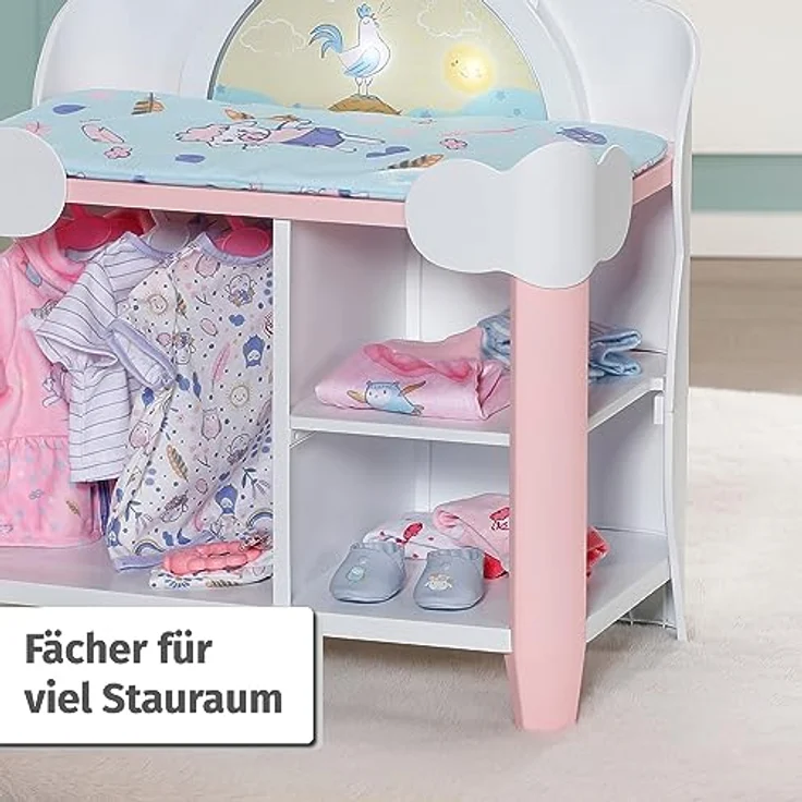 Baby Annabell, Puppen Wickeltisch, Baby Annabell Day&Night Wickeltisch mit drehbaren Rad in Tag- und Nachtmodus, Licht- und Soundfunktionen, Wickelauflage und 3 Kleiderbügeln, 709672, Zapf Creation – Bild 5