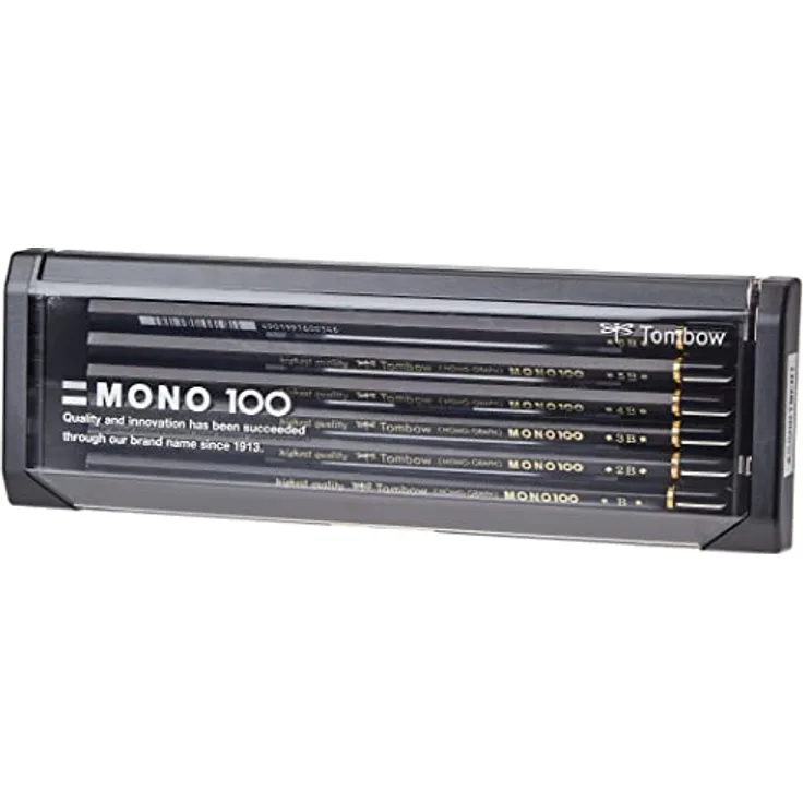 Tombow MONO-100-AS Bleistift Mono 100, 12-er Set, Schwarz - Hochwertiger Bleistift mit extra-dunkler Graphitmine, 12 Härtegrade enthalten