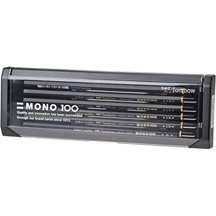 Tombow MONO-100-AS Bleistift Mono 100, 12-er Set, Schwarz - Hochwertiger Bleistift mit extra-dunkler Graphitmine, 12 Härtegrade enthalten – Bild 1