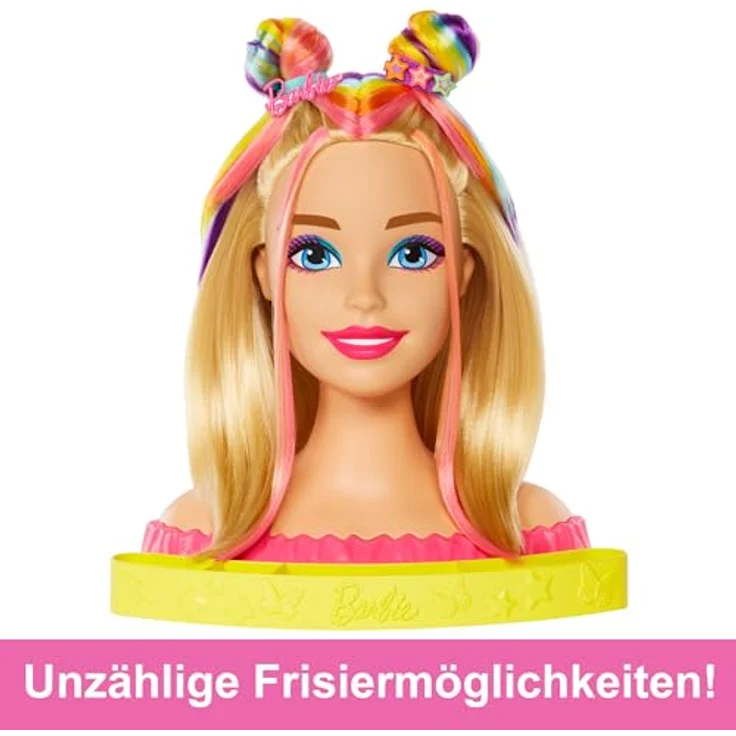 Barbie Deluxe Styling-Kopf blond Totally Hair Mattel Frisierkopf mit Farbwechsel-Accessoires – Bild 4