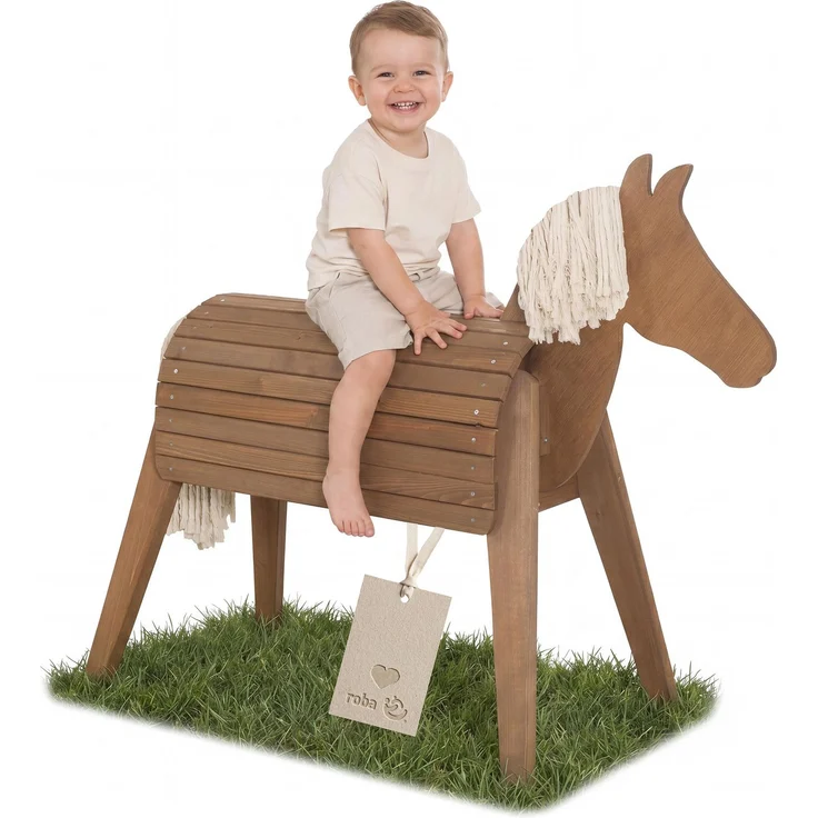roba Outdoorpferd aus Massivholz - Wetterfestes Holzpferd für den Garten - Voltigierpferd zum Reiten, Klettern und Turnen - Holzspielgerät - Teakfarben – Bild 1