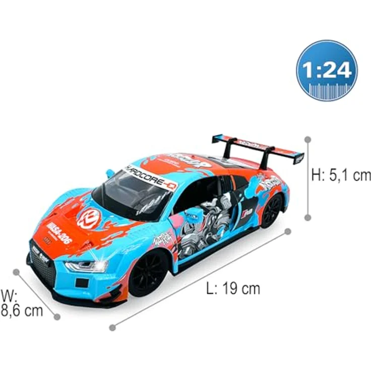 Blau Audi R8 LMS Diecast 1:24, Modellauto inkl. Knopfzellen, blau – Bild 3