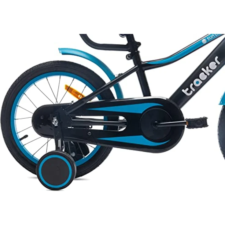 sun baby Jungenfahrrad 14 Zoll Tracker Bike mit Stützrädern und Schubstange, Blau, ab 2-6 Jahre – Bild 4