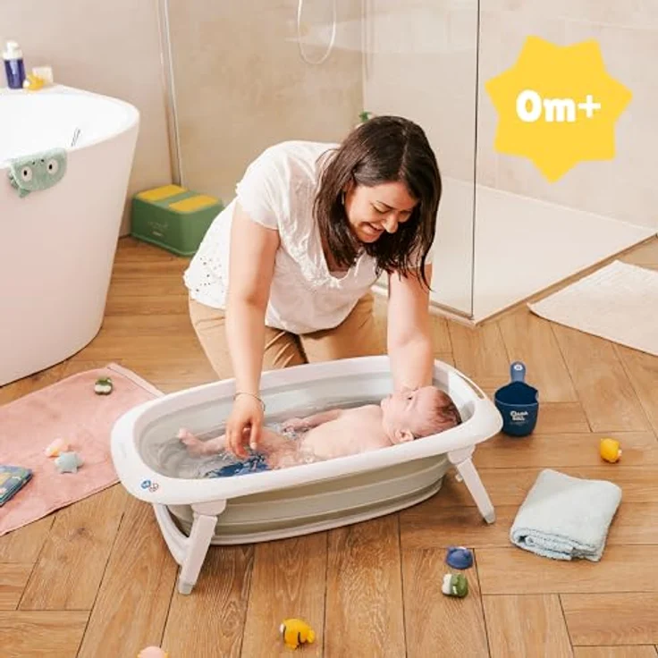 Badabulle Faltbare Babybadewanne 35L, ultrakompakt mit rutschfesten Füßen, Temperaturanzeige, Abflussstopfen und Transportgriff – Bild 2