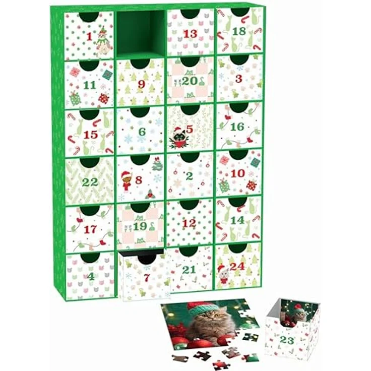 Eurographics Christmas Whiskers Adventskalender, 24 Puzzles mit festlich gekleideten Katzen, geeignet für alle Altersgruppen – Bild 3